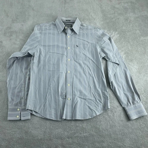 Abercrombie & Fitch Mens Muscle Fit XL Gray Striped  Shirt 100% Cotton  4748 - Picture 1 of 8